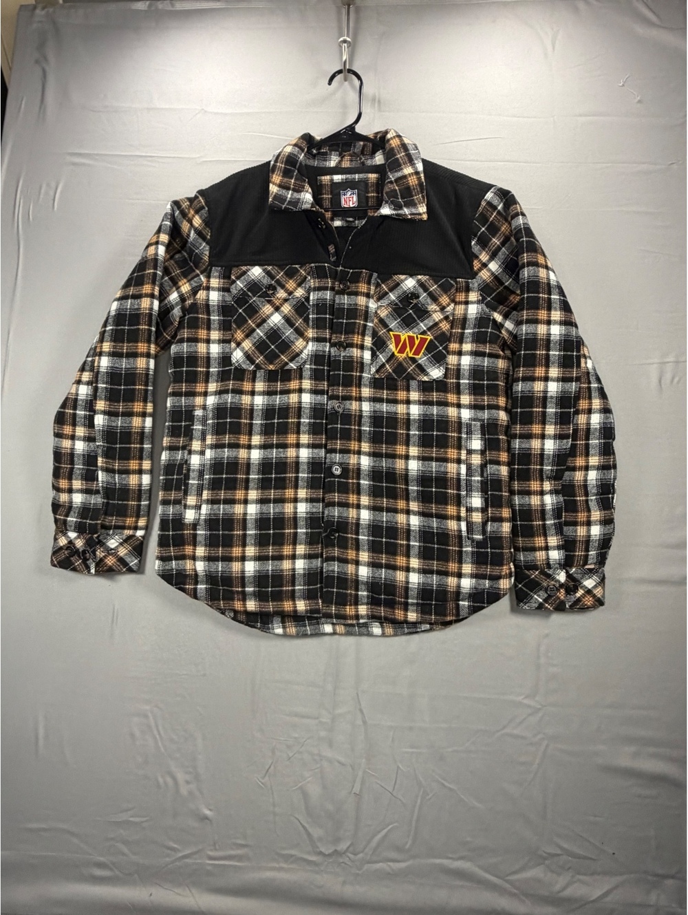 NFL Branded Plaid Flannel Shirt Jacket with Quilted Lining,